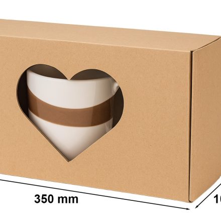 Pudełko ozdobne fasonowe z oknem-sercem EKO brąz 350x200x100 mm