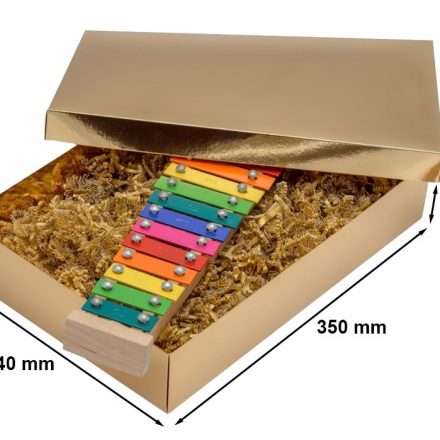 Ozdobne złote pudełko prezentowe laminowane z wieczkiem 350x240x70mm