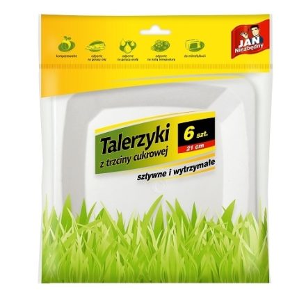 Talerze jednorazowe z trzciny cukrowej 21 cm eko białe 6 szt