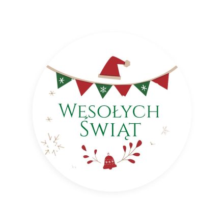 Naklejki okrągłe świąteczne białe 40 mm Wesołych Świąt girlandy 200szt