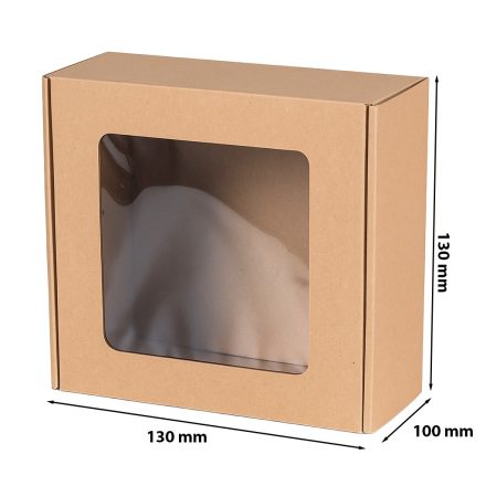 Pudełko fasonowe kartonowe z okienkiem EKO brąz 130x130x100mm Fala E