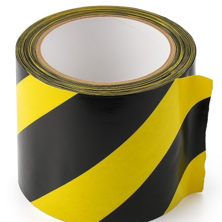 Taśma ostrzegawcza żółto-czarna PVC 100 mm x 33 m klejąca BHP