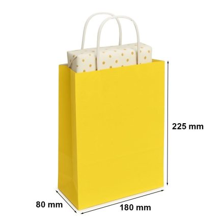 Torba papierowa na prezent 180x80x225 mm żółta z uchwytem skręcanym