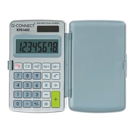 Kalkulator biurowy Q-Connect 8 cyfr z etui, mały szary 60x101mm