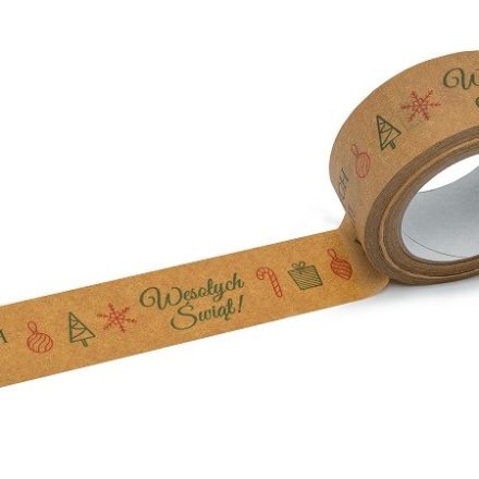Taśma świąteczna papierowa zielona Wesołych Świąt 48mm/50m na prezenty