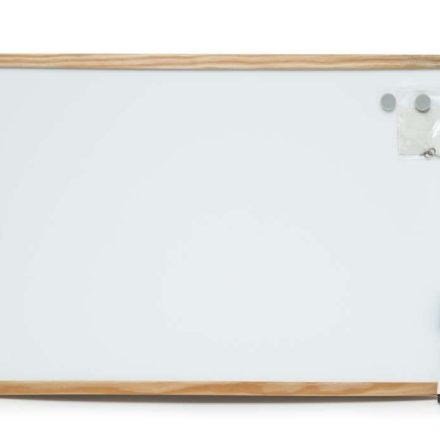 Biała tablica magnetyczna suchościeralna w drewnianej ramie 600x400 mm