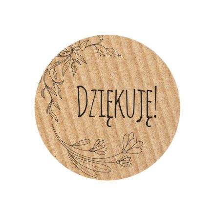 Naklejki okrągłe kraft fi 35 mm Dziękuję 1, etykiety 200 szt