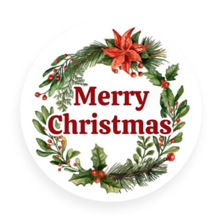 Naklejki okrągłe białe fi 30 mm Merry Christmas wieniec 200 szt