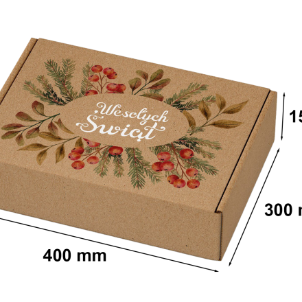 Karton świąteczny pudełko 400x300x150mm Wesołych Świąt wieniec
