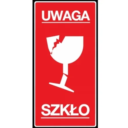 Naklejki ostrzegawcze Uwaga Szkło z kieliszkiem 100x50mm 100szt rolka