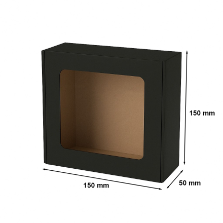 Pudełko fasonowe prezentowe z okienkiem 150x150x50 mm czarne EKO