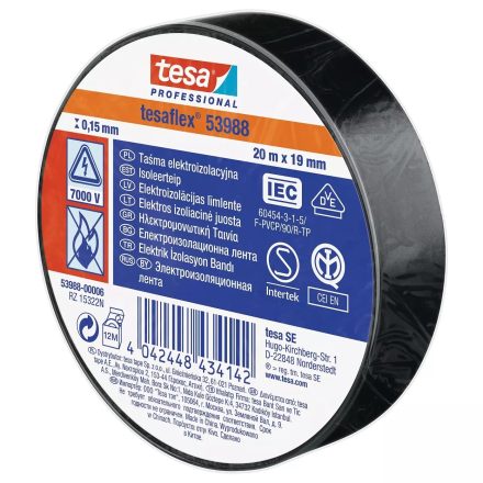 Taśma izolacyjna elektryczna czarna TESA PVC 19mm x 20m do kabli